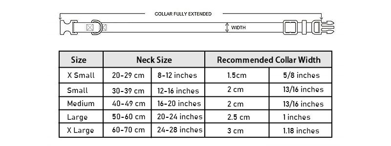 Größentabelle für maßgefertigte Lederhalsbänder für Hunde